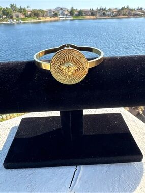 Gold Medallion Medusa Bangle Bracelet